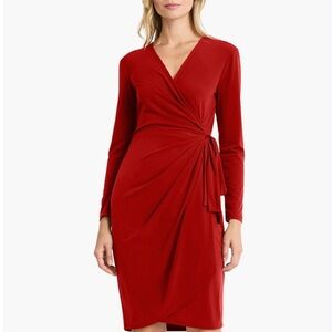 Maggy London Red Long Sleeve Wrap Dress Jersey Size 8